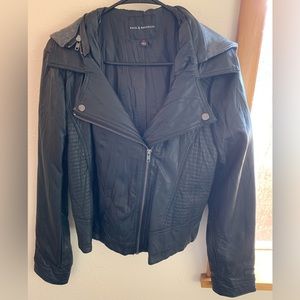 Rock & Republic Women’s faux Leather Jacket with removable zipper hood